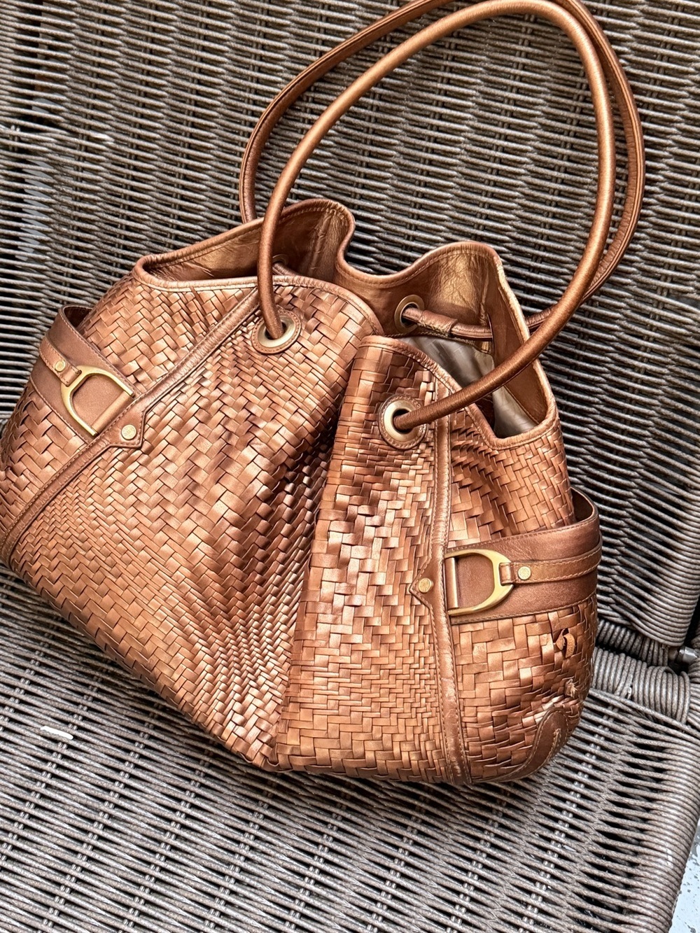 Cole Haan Woven Metallic Brown Shoulder Bag